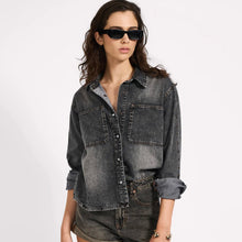 One Teaspoon-Nixie Eyelet Classic Fit Denim Shirt - Charcoal Black