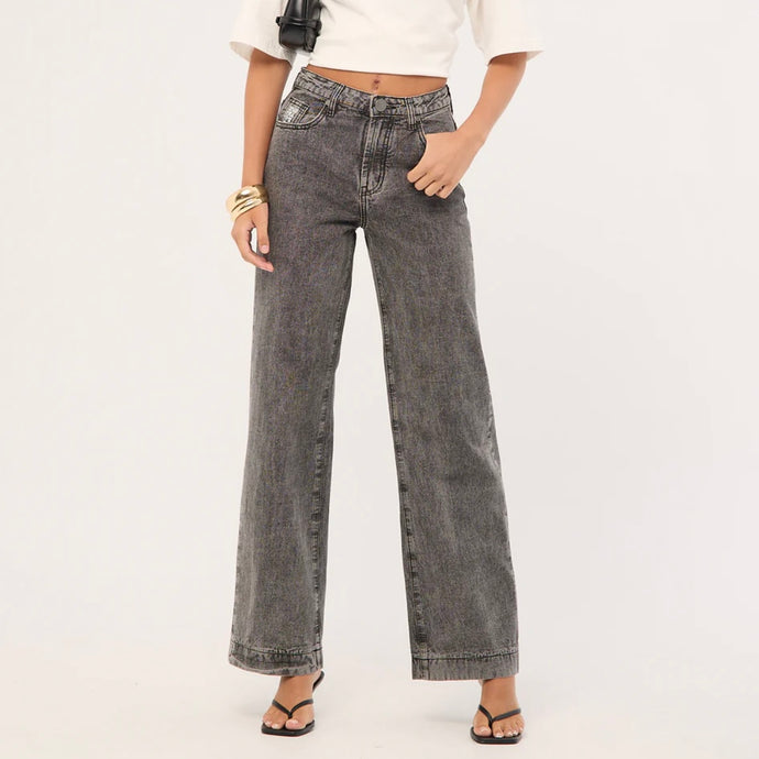One Teaspoon- Jackson mid waist wide leg denim jeans- Grey Black