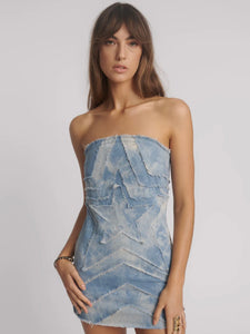 One Teaspoon- Strapless Tube Star Denim Mini Dress - Blue Halo