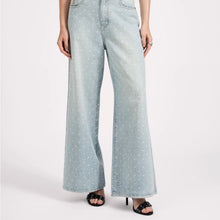 One Teaspoon- Love Machines Mid Waist Super Wide Leg Denim Jeans - Blue Sparkle