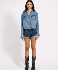 One Teaspoon- Indigo Blue Bandit Low Waist Denim Short