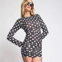 One Teaspoon | Darling Sheer Mesh Ruched Mini Dress - Black and White Polka Dot