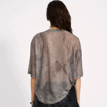 One Teaspoon- Mesh Striped Oversized Kobe Tee, Grey Zebra Print