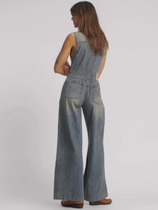 One Teaspoon- Love Machine Wide Leg Fitted Denim Jumpsuit - Dirty Blue
