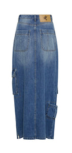 One Teaspoon Pacifica 90’s Cargo Pocket Column Denim Skirt