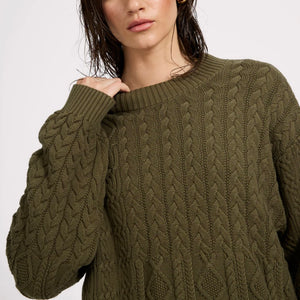 One Teaspoon- Mixed Cable Cotton Knit Sweater - Khaki