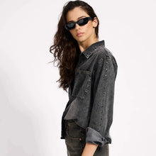 One Teaspoon-Nixie Eyelet Classic Fit Denim Shirt - Charcoal Black