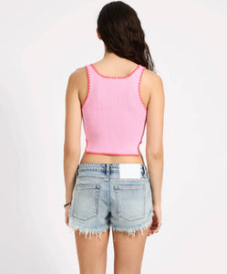 One Teaspoon- Knitted Scallop Tank Top - Pink