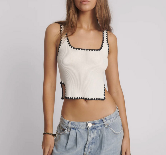 One Teaspoon- Knitted Scallop Tank Top - Cream