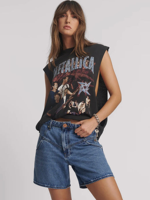 One Teaspoon- Kinks Mid Waist Long Length Denim Shorts - Blue Estate