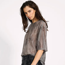 One Teaspoon- Mesh Striped Oversized Kobe Tee, Grey Zebra Print