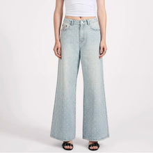 One Teaspoon- Love Machines Mid Waist Super Wide Leg Denim Jeans - Blue Sparkle