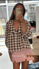 Ava Oversized Collar Top - Cocoa Check