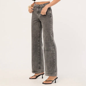 One Teaspoon- Jackson mid waist wide leg denim jeans- Grey Black