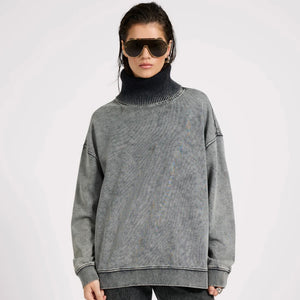 One Teaspoon- Fleece Roll Neck Sweater Worn Black
