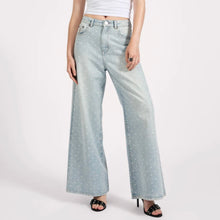 One Teaspoon- Love Machines Mid Waist Super Wide Leg Denim Jeans - Blue Sparkle