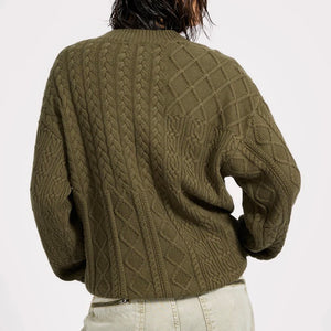 One Teaspoon- Mixed Cable Cotton Knit Sweater - Khaki
