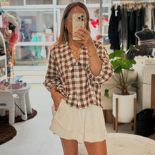Ava Oversized Collar Top - Cocoa Check