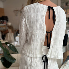 Kendall Long Sleeve Tie Top in White Textured Cotton