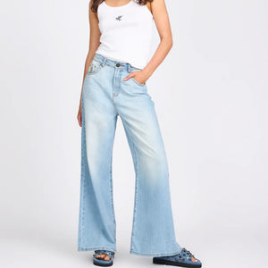 One Teaspoon- Cool Blue Love Machines Mid Waist Super Wide Leg Jean