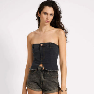 One Teaspoon- Denim Strapless Tube Top - Black