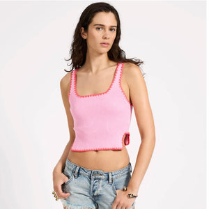 One Teaspoon- Knitted Scallop Tank Top - Pink