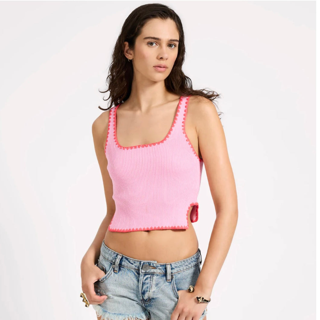 One Teaspoon- Knitted Scallop Tank Top - Pink