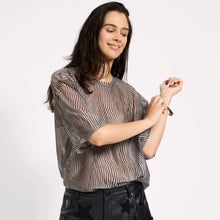 One Teaspoon- Mesh Striped Oversized Kobe Tee, Grey Zebra Print