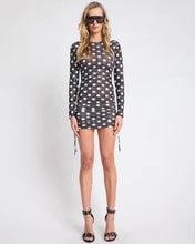 One Teaspoon | Darling Sheer Mesh Ruched Mini Dress - Black and White Polka Dot