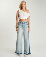 One Teaspoon | Love Machines Mid Waist Super Wide Leg Jeans - Split Party Contrast Blue