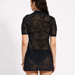 One Teaspoon- Sheer Lace-Look Knitted Mesh Mini Dress - Black
