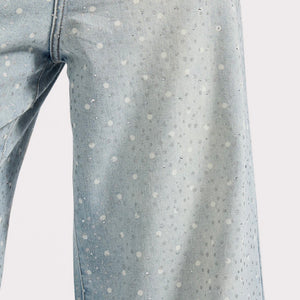 One Teaspoon- Love Machines Mid Waist Super Wide Leg Denim Jeans - Blue Sparkle