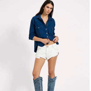 One Teaspoon- White Beauty Bandit Low Waist Denim Short