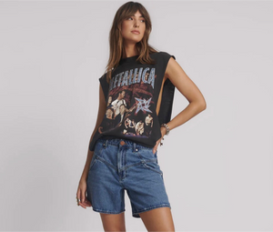 One Teaspoon- Kinks Mid Waist Long Length Denim Shorts - Blue Estate