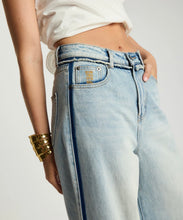 One Teaspoon | Love Machines Mid Waist Super Wide Leg Jeans - Split Party Contrast Blue