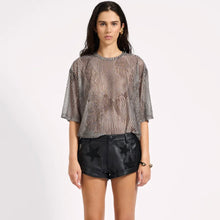 One Teaspoon- Mesh Striped Oversized Kobe Tee, Grey Zebra Print