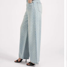 One Teaspoon- Love Machines Mid Waist Super Wide Leg Denim Jeans - Blue Sparkle