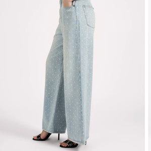 One Teaspoon- Love Machines Mid Waist Super Wide Leg Denim Jeans - Blue Sparkle