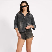 One Teaspoon-Nixie Eyelet Classic Fit Denim Shirt - Charcoal Black