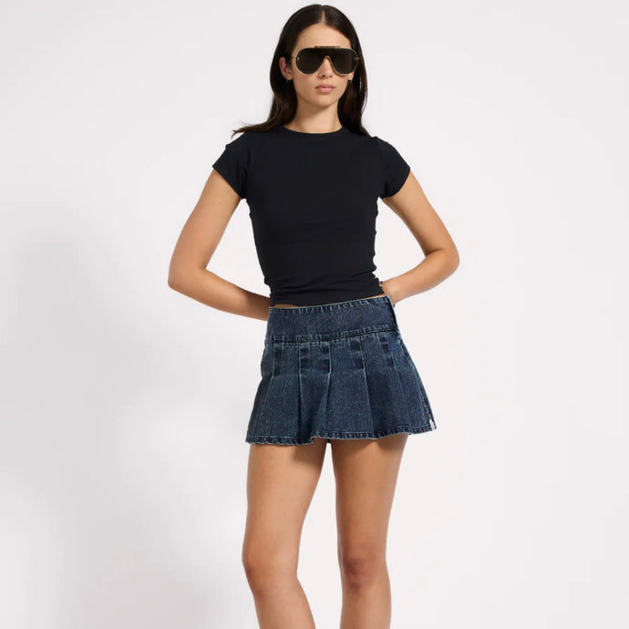 One Teaspoon- Pleated micro Mini Denim Skirt / Indigo Blue