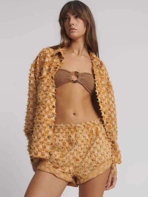 One Teaspoon- Hunters Mid Waist Gingham Shorts - Yellow