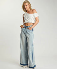 One Teaspoon | Love Machines Mid Waist Super Wide Leg Jeans - Split Party Contrast Blue