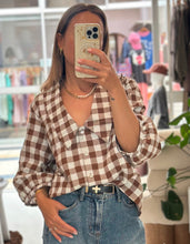 Ava Oversized Collar Top - Cocoa Check