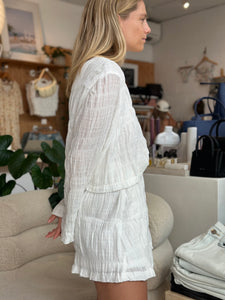 Wrap Skirt in White Textured Cotton