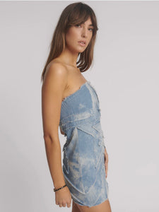 One Teaspoon- Strapless Tube Star Denim Mini Dress - Blue Halo