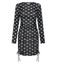 One Teaspoon | Darling Sheer Mesh Ruched Mini Dress - Black and White Polka Dot