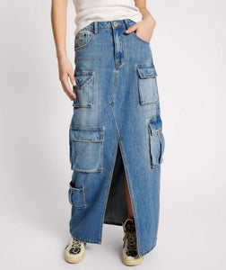 One Teaspoon Pacifica 90’s Cargo Pocket Column Denim Skirt