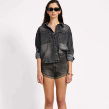 One Teaspoon-Nixie Eyelet Classic Fit Denim Shirt - Charcoal Black