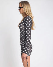 One Teaspoon | Darling Sheer Mesh Ruched Mini Dress - Black and White Polka Dot