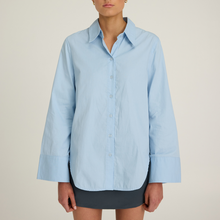 Joyeux curve hem button-up shirt in sky blue
